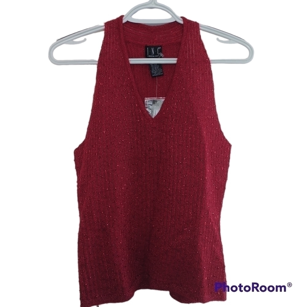 INC Beaded V Neck Dressy Top L - Picture 1 of 12